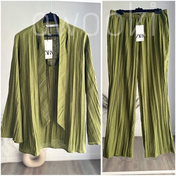 Zara Linen Blend Co-Ord Set New ZW Collection Green - Picture 3 of 8
